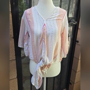Marianne Vintage Light Pink V-Neck Tie-Front Women's Top